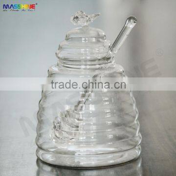 Manufacturer Unique Clear Honey Bee Glass Jar With Lid And Stick