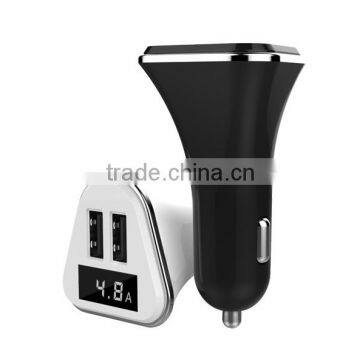 2016 Hot Universal 2 in 1 Dual USB Auto Car Charger Digital LCD Displaying Adapter LED Light 12V 4.8A Current/Voltage