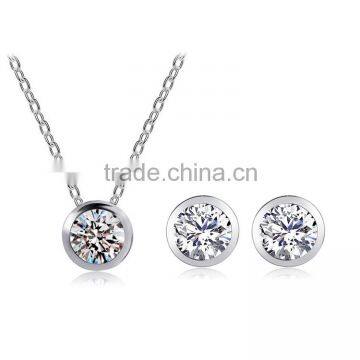 Simple style women jewelry set of 2 crystal pendant necklace earring stud sets