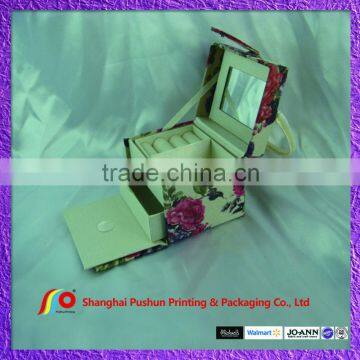 Paper Jewelry Box With Insert Mirror Extra Inner Layer and Extra Drawer