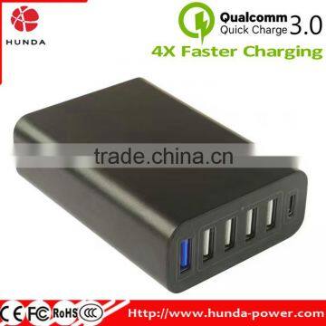 Top selling QC3.0 + Type-C 6 port 60W Quick Charge 3.0 Wall Charger