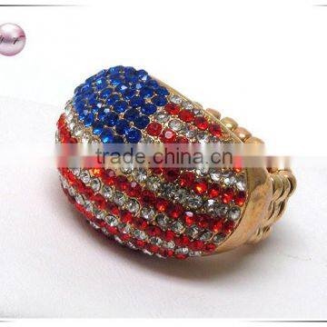 Wholesale Costume Jewelry Crystal stud fashion american flag stretch ring
