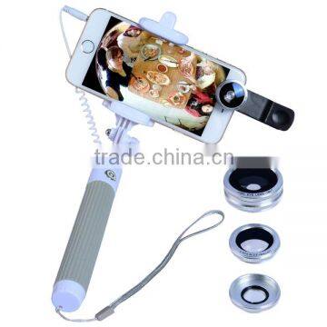 Apexel 4 in 1 Set Selfie Stick With Cable 3.5mm and 3 in 1 Lens Wide Angle Macro Lens Fisheye Lens for IPhone Samsung photo-3