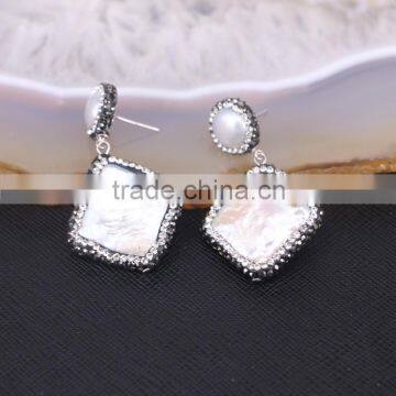 Natural Freshwater Pearl Earrings, with Crystal Zircon Paved Stud Pearl Gem Jewelry Earrings