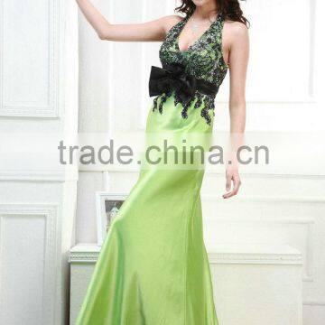 Graceful Beaded Applique Sequins Spaghetti Strap Green Evening Dress