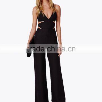 Trendy Top Sale Spaghetti Strap v Cut Out Bandage Long Black Sexy Jumpsuits for Woman photo-2