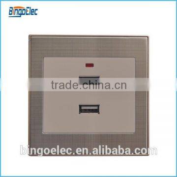 Golden Color Stainless Steel eu Type Light Socket With Double Usb Port