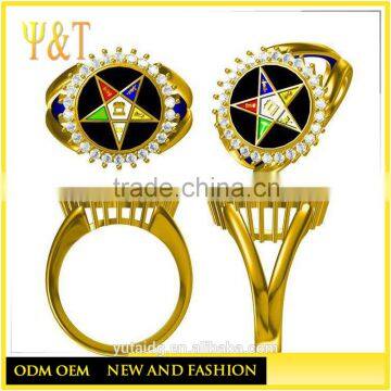 Jingli Jewelry copper alloy gold plated eastern star rings, custom masonic OES charm rings for women (HG-048)