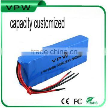 certificate proved high capacity 29.6v 6600mah 18650 li-ion battery pack electric bicycle battery