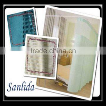 Hospital beds with polyester knit fabric curtains