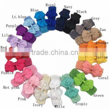 3inch Grosgrain Ribbon Bows for Crochet Elastic Baby Headbands Baby Girls Hair Accessories