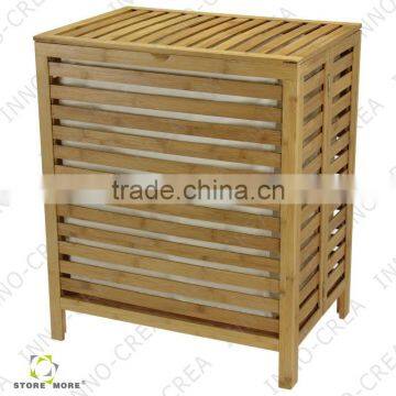 Natural Bamboo Open Slats Laundry Hamper With Hinged Lid and Cotton Liner photo-2