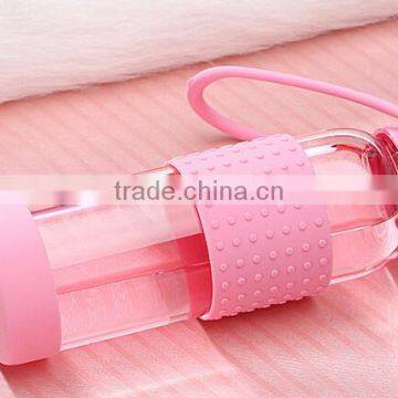 Popular Flip Top Glass Water Bottle with Silicone Sleeve