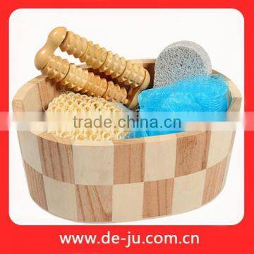 Small Cheap Massager Six Sisal Handle Wood Bath Set photo-6