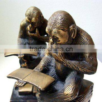 Home Deco Life Size Monkey Reading Book Statue Bronze Sculpture photo-2