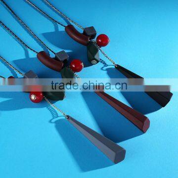 Europe America Popular Geometric Pendant Beads Necklace Rubber Hand Painted Beads Pendant Long Necklace