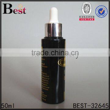 50ml Cosmetic Essence Perfume Screen Printing Logo Black Glass Bottle Silver Aluminum Dropper Bottle Glass China Suppliers photo-1