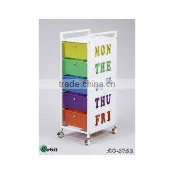 New design plastic rolling cart with drawer, colorful mobile storage drawer trolley