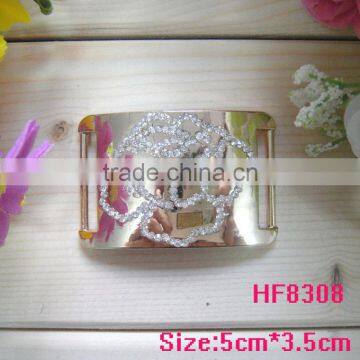 Golden-colored rectangle rhinestone flower metal shoes buckles for women