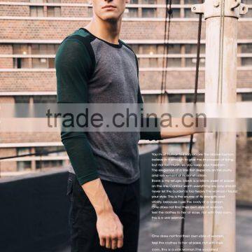 The classical young boys fashion latest shirt designs splicing color plain long sleeves t shirt for men