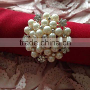 Silver Luxury Pearl & Rhinestone Napkin Ring For Wedding Candlelight Dinner photo-6