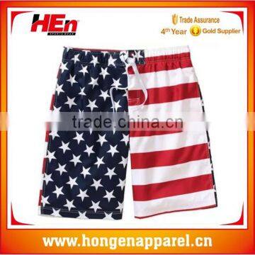 Hongen apparel popular USA design beach shorts, America flag design boardshorts