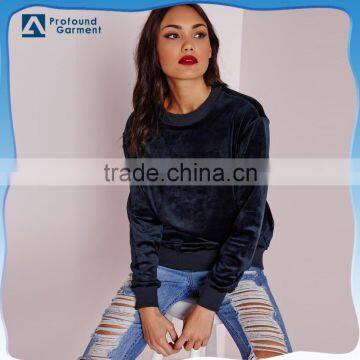 wholesale 100% polyester soft touch navy cheap bulk women velour sweatshirt