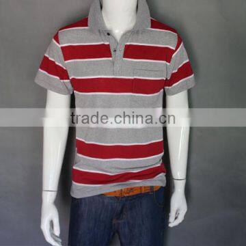2016 New Model 100% Cotton Mens` Short Sleeve Strip Polo Shirt With Rib Collar photo-4