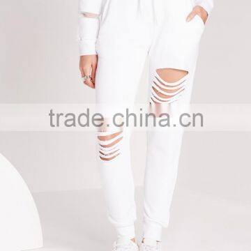 OEM Service Fashion Cheap White Ripped Front Jogger Pants photo-4