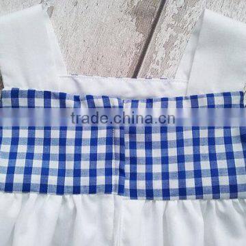 Wholesale Price Blue Grid With Bottom Ric Rac Short Frock Casual Dress photo-3