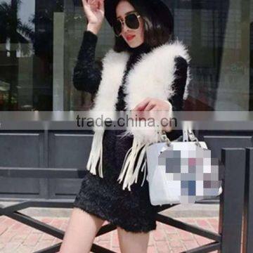 B Rabbit Fur Tassels Fashion Turkey Feather Vest photo-3