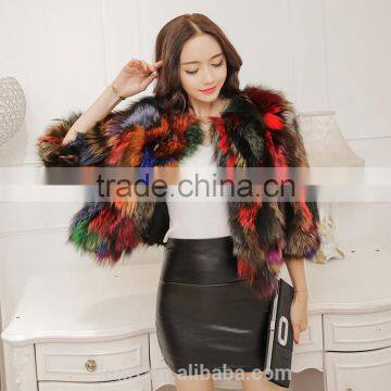 2016 new design colorful fox fur short jacket fox whole skin fur winter coat lady new design