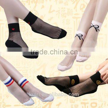 WS-45 Beautiful Women Lace Socks Crystal Glass Silk Short Thin Transparent Roses Flower Socks photo-4