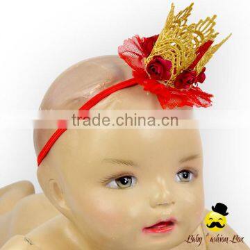Remake Fairy Plain Red Knitting Golden Tiara Thin Elastic For Baby Girl Princess Crown Headband Accessories photo-5