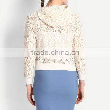 High Quality Zip up White Lace Hoodie for Women Wholesale photo-3
