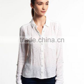 2017 Guangzhou Shandao Custom Elegant Autumn New White Cotton Long Sleeve Loose Ladies Blouse Collar Design photo-2
