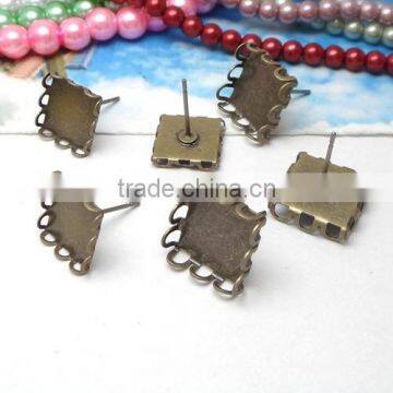 10mm 12mm Antique Bronze Square Ear Studs Lace Edge Blank Base Earring Tray For Cabochon Bezels Setting