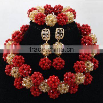 Ball Linked Bridal Coral Multiple Beads Necklace African Bracelat Jewelry Sets