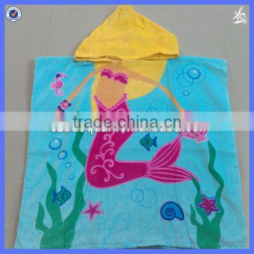 Cheap promotional cotton plain hooded poncho towel for kids