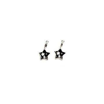 Chic Earrings Black Star Crystal Silver Charm Beads