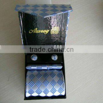 100% silk tie set with cufflinks and hankerchief and giftbox