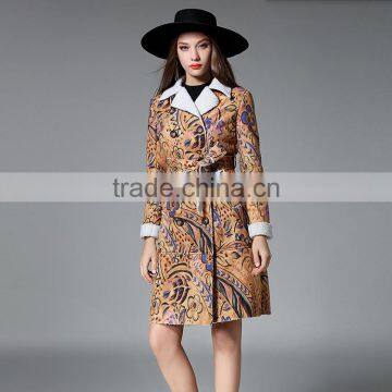B40991A 2017 New Fashion Women Clothing Suede Long Printing Coat