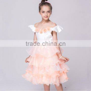 Hot popular stylish multilayer design frock children formal off-shoulder girls dress