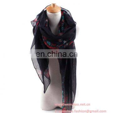 Wholesale Fashion Flowers Printed Joker Tippet Voile Scarf photo-2