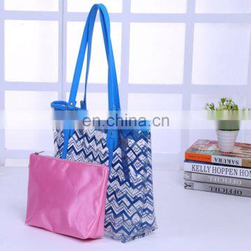 Large Fashion Stripe Zippered Top PVC Women Designers Bags