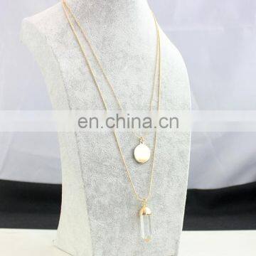 Gold Quartz Pendant Necklace Large Disc Necklace Monogram