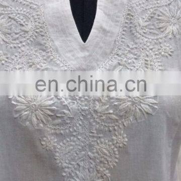 Cotton Chicken Embroidered Women Tunic White Chicken Dress Indian Shirt Top Blouse From Wholesaler photo-2