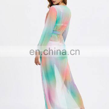 Plunging M-Slit Self Tie Chiffon Bikini Cover Up Beach Dress photo-2