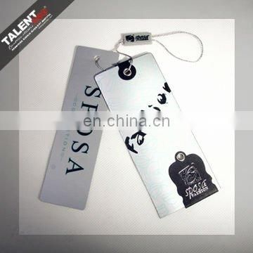 custom private lady garment brand name paper hang tag with plastic seal string tag