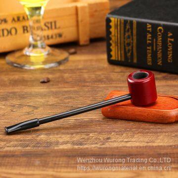 145mm Length Short Wooden Resin Long Tobacco Pipe With Mini Red Round Head and Thin Tube for Smoking photo-4